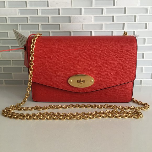 Mulberry Red Crossbody Bag with Gold Chain - Picture 2 of 14